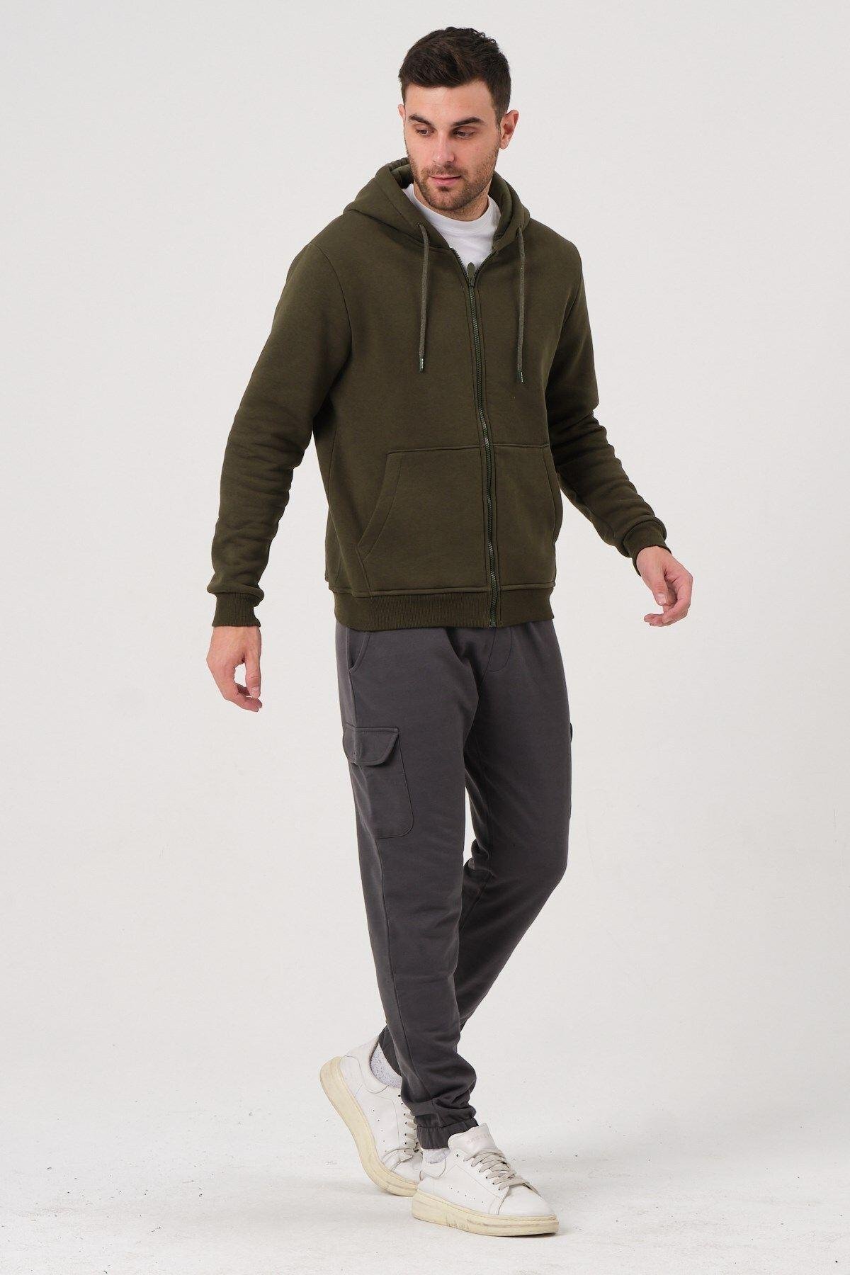 Unisex Fermuarlı Kanguru Cep 3 Iplik Sweatshirt Içi Polar