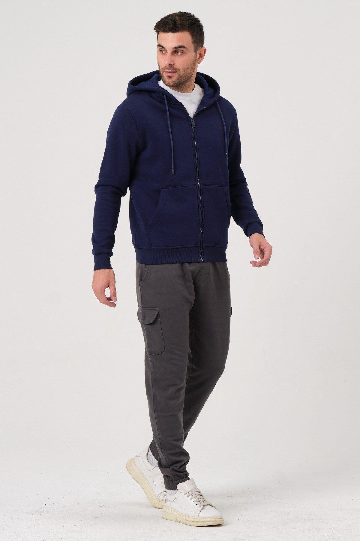 Unisex Fermuarlı Kanguru Cep 3 Iplik Sweatshirt Içi Polar
