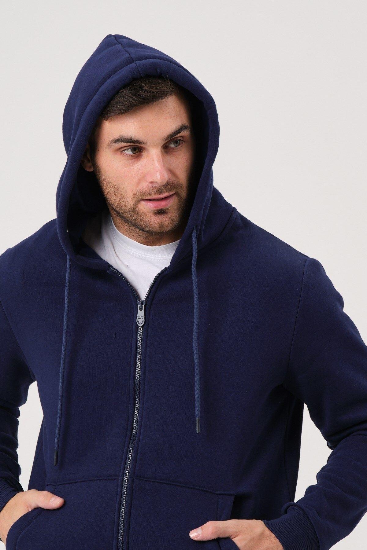 Unisex Fermuarlı Kanguru Cep 3 Iplik Sweatshirt Içi Polar