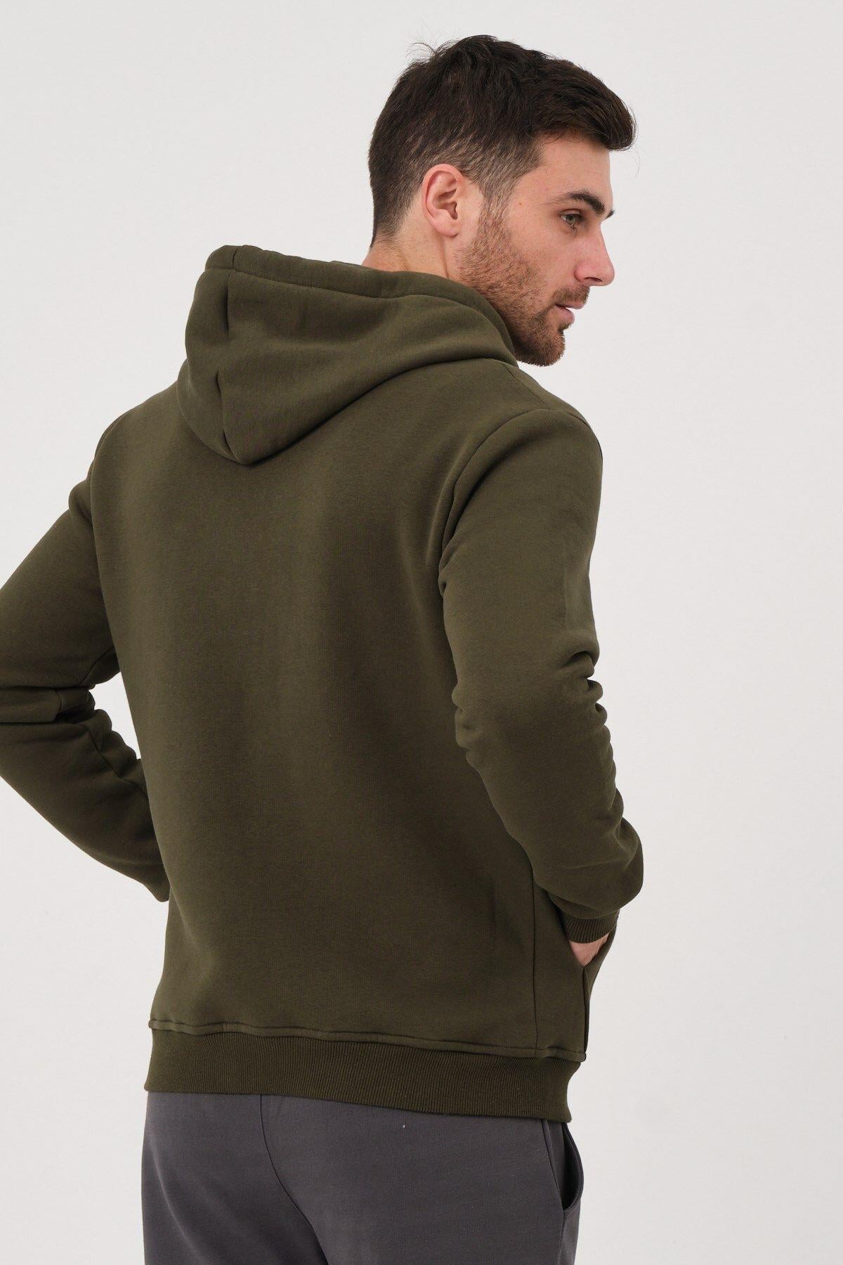 Unisex Fermuarlı Kanguru Cep 3 Iplik Sweatshirt Içi Polar