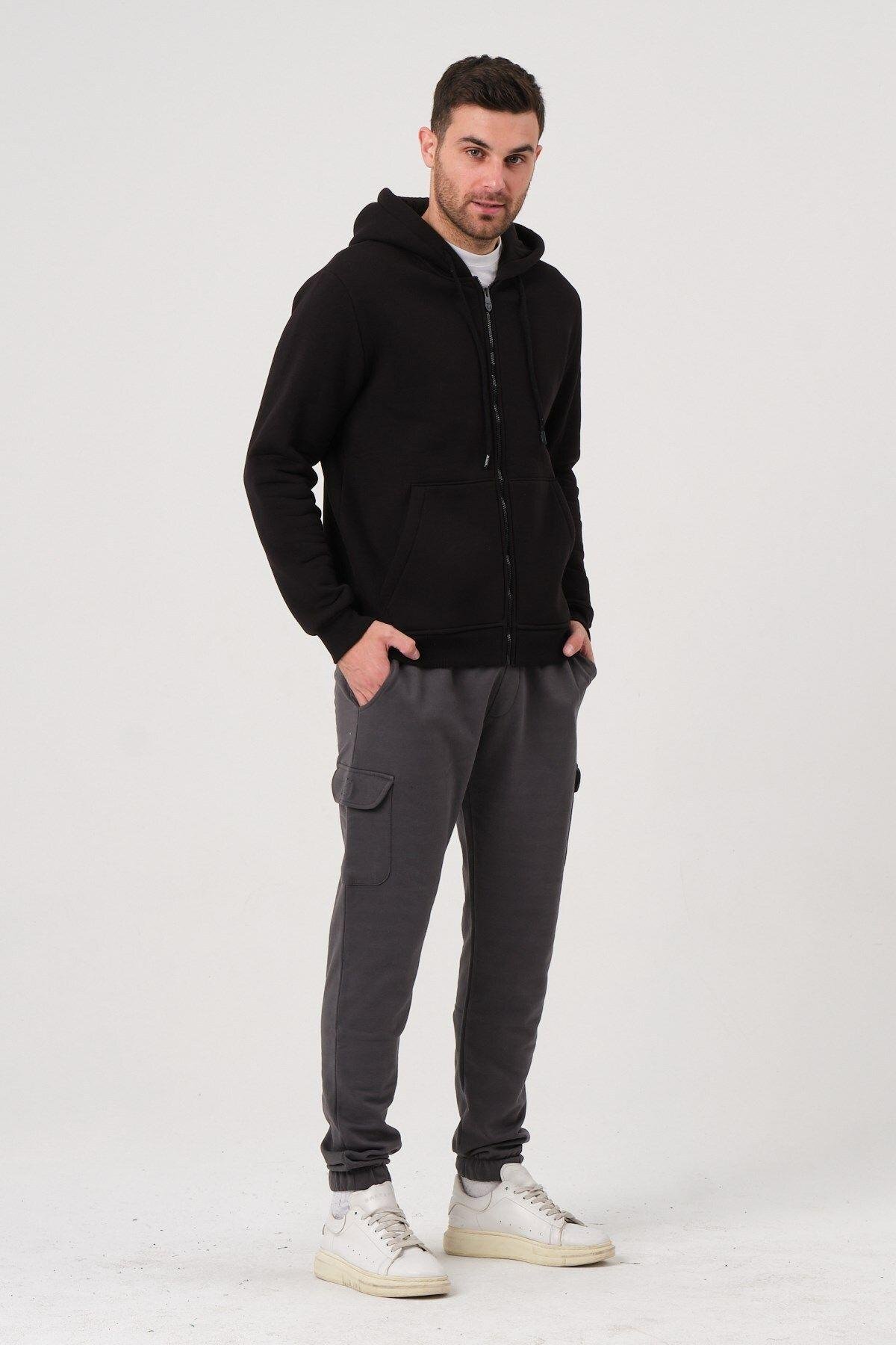 Unisex Fermuarlı Kanguru Cep 3 Iplik Sweatshirt Içi Polar