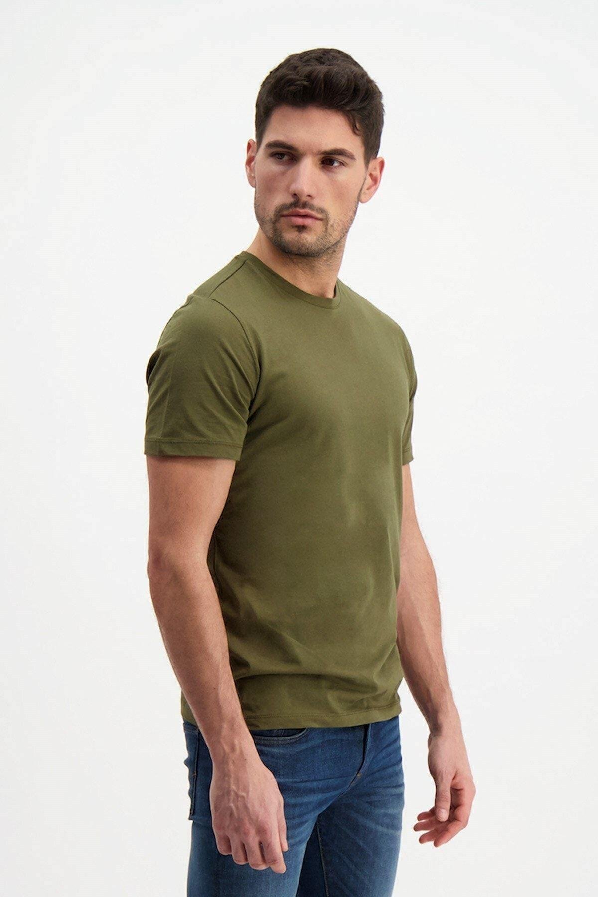 Yeşil Erkek Bisiklet Yaka Basic T-shirt