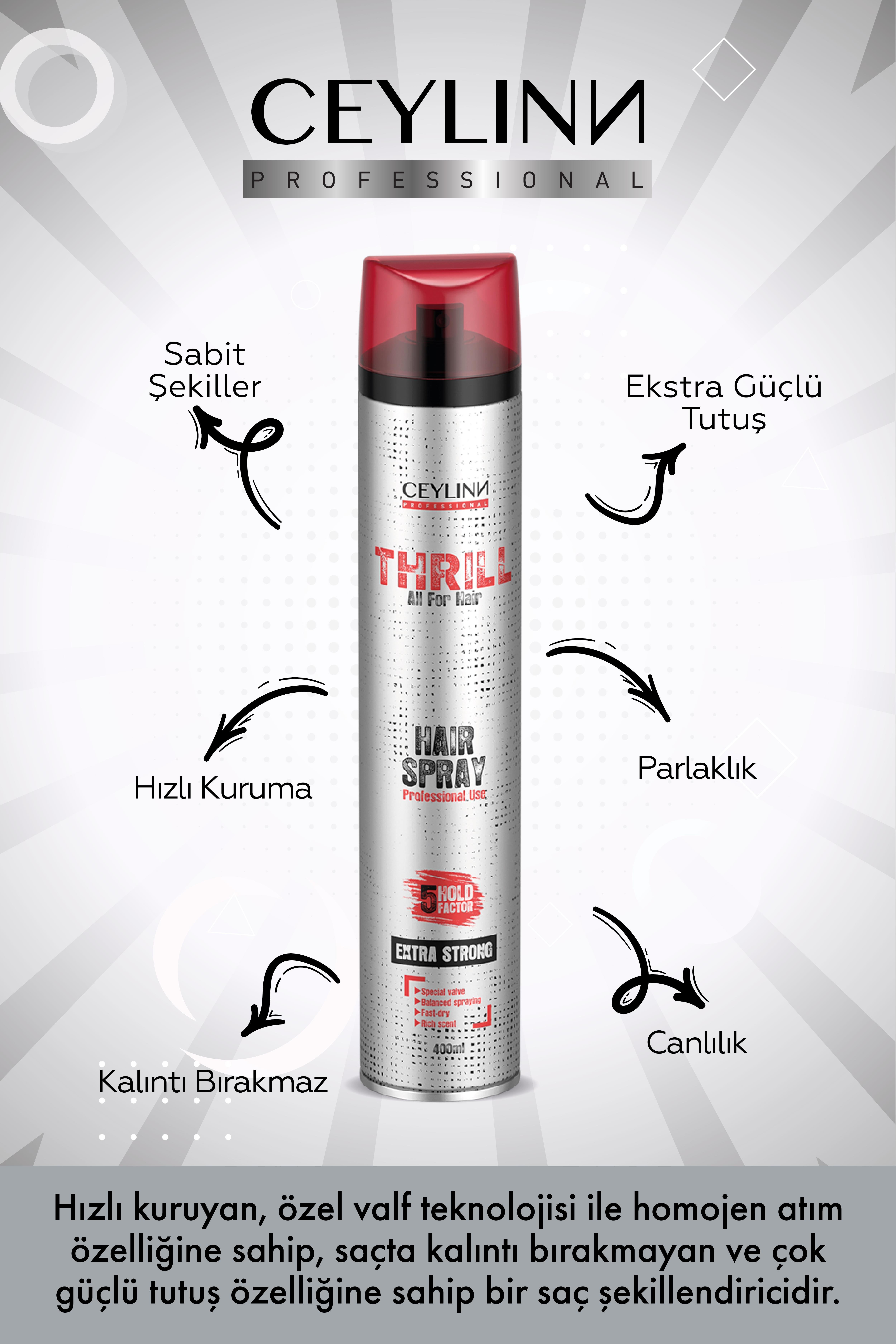 Ceylin Thrill Extra Strong Saç Spreyi 400 ML