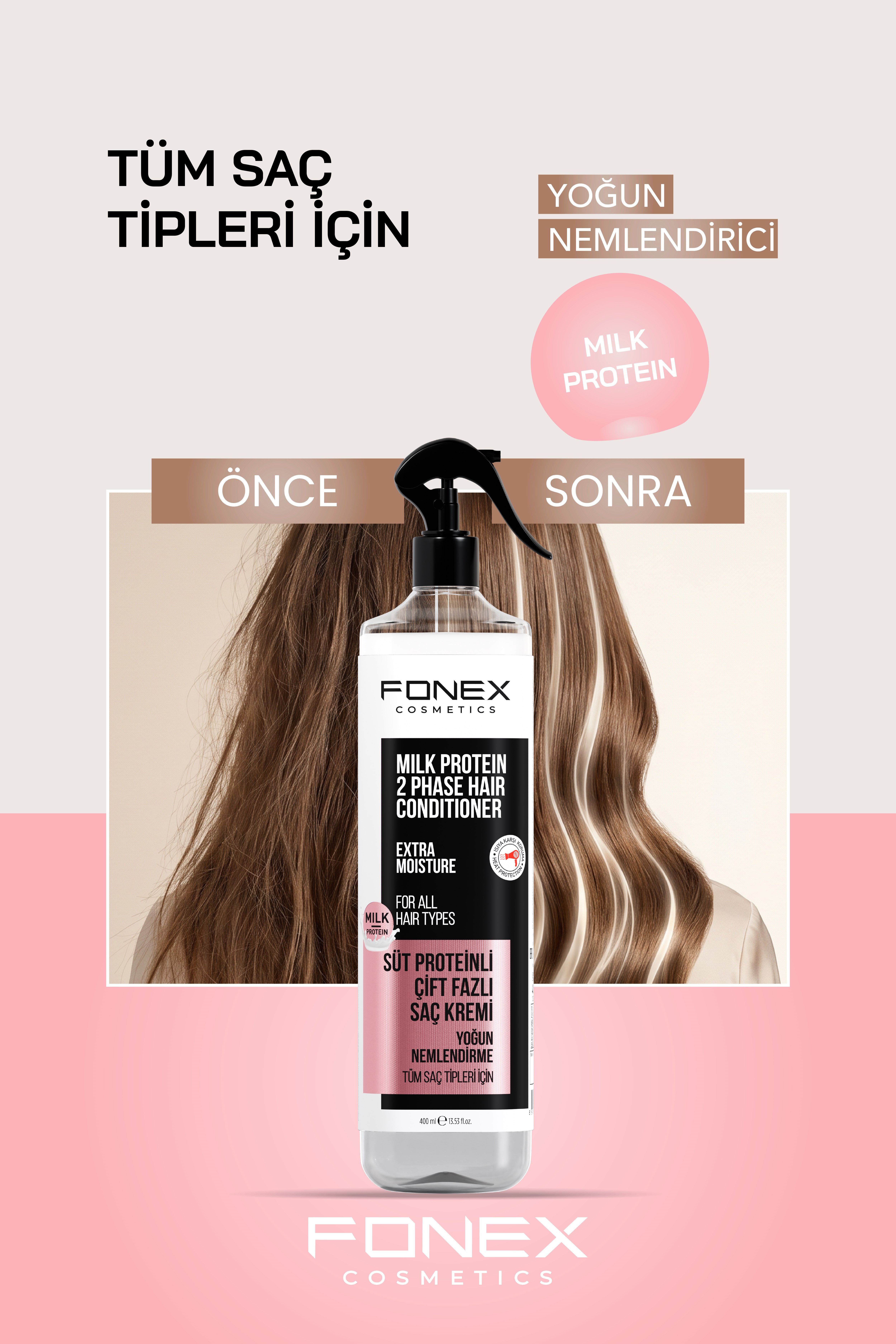 Fonex Çift Fazlı Sıvı Saç Kremi Süt Protein 400 ML 