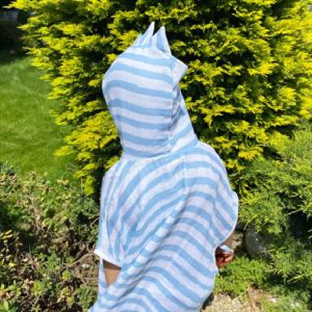 Blue Stripes Başlıklı Müslin Panço