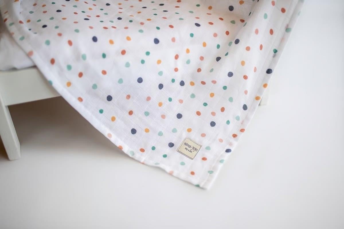 Çok Amaçlı Organik Müslin Örtü // Ağız bezi hediyeli Love Dots - Puantiye 100x100cm