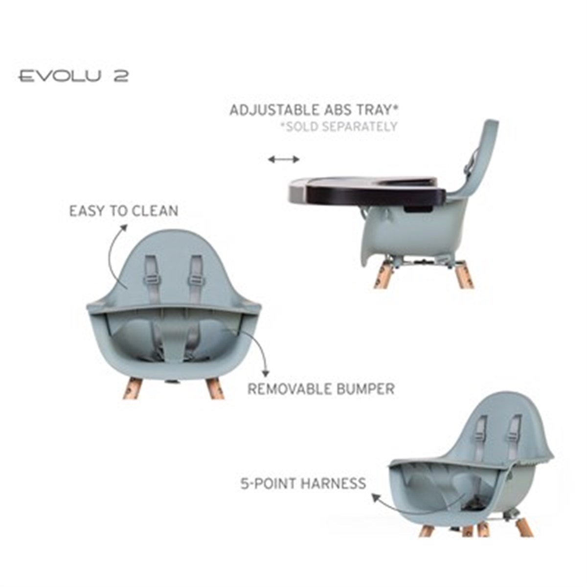 Evolu 2 Mama Sandalyesi Mint + Ön tepsi ( Silikon Matlı)