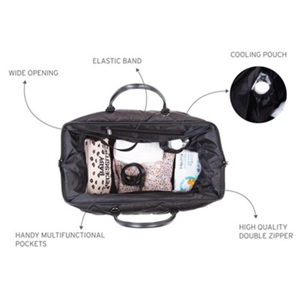 Mommy Bag, Anne Bebek Bakım Çantası Puffy, Siyah