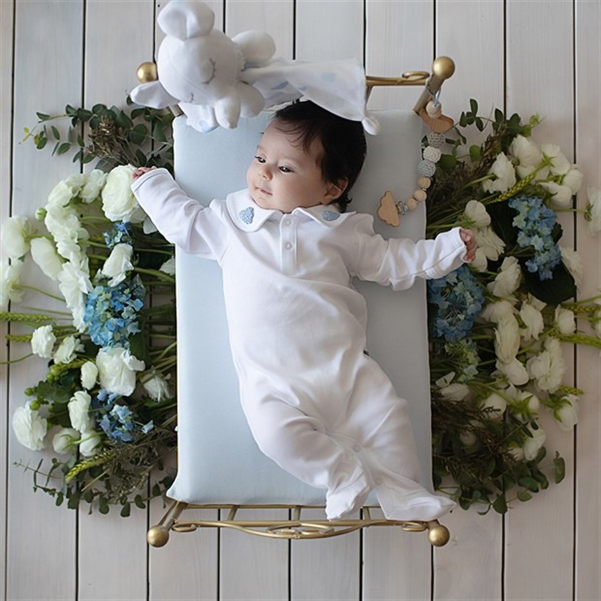 Yakada Bulut Nakışlı Tulum / Erkek (0-3 ay)