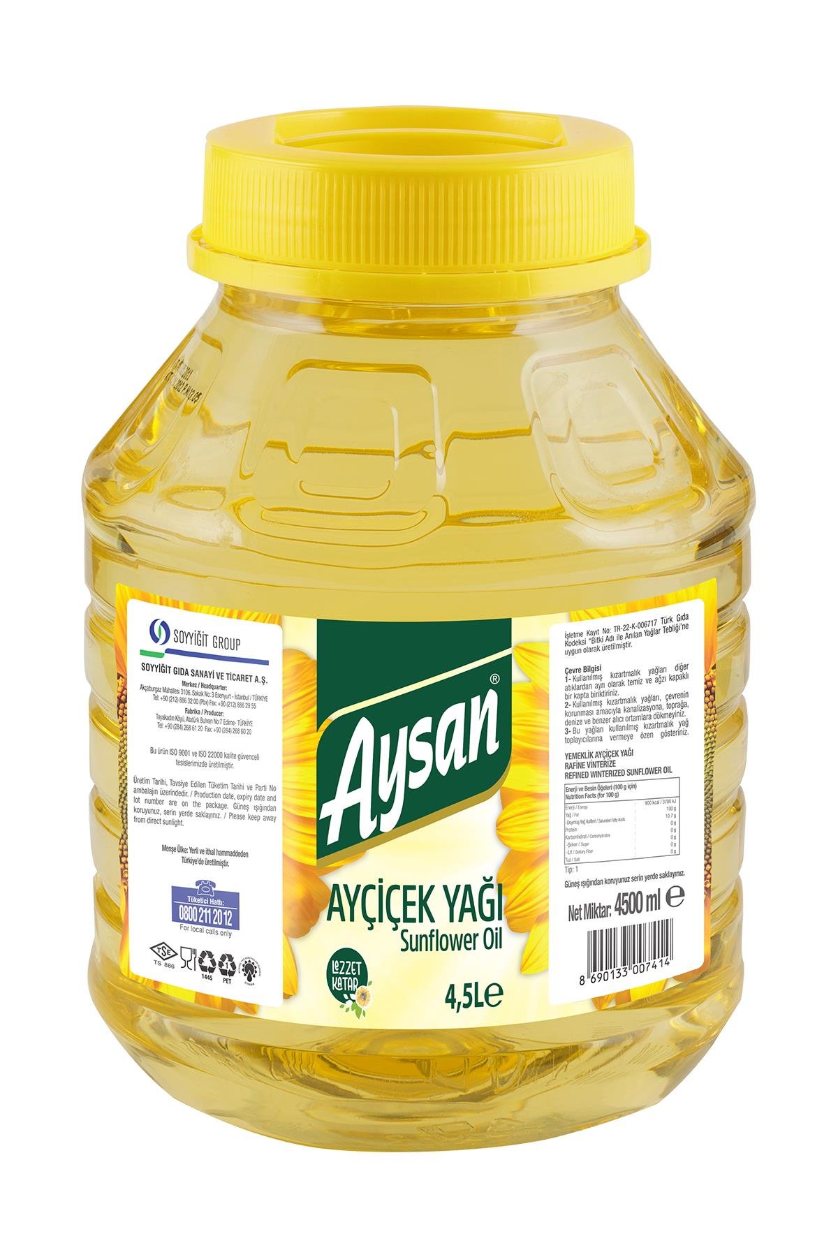 Aysan Ayçiçek Yağı 4,5 Lt Geniş Kapaklı