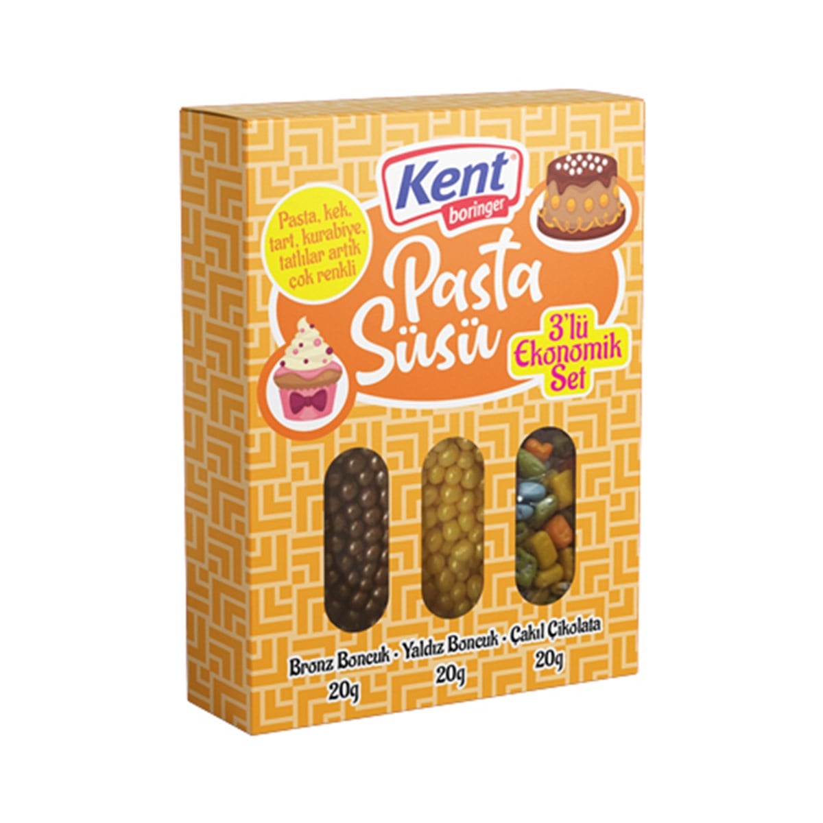 KB Pasta Süsü 3'lü Eko Renkli Bronz Boncuk-Yıldız Boncuk-Çakıltaşı Mix