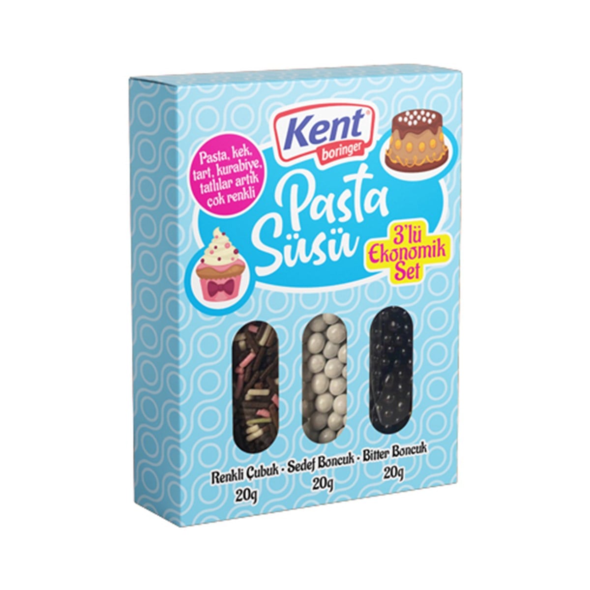 KB Pasta Süsü 3'lü Eko Renkli Çubuk-Sedef Boncuk-Bitter Boncuk