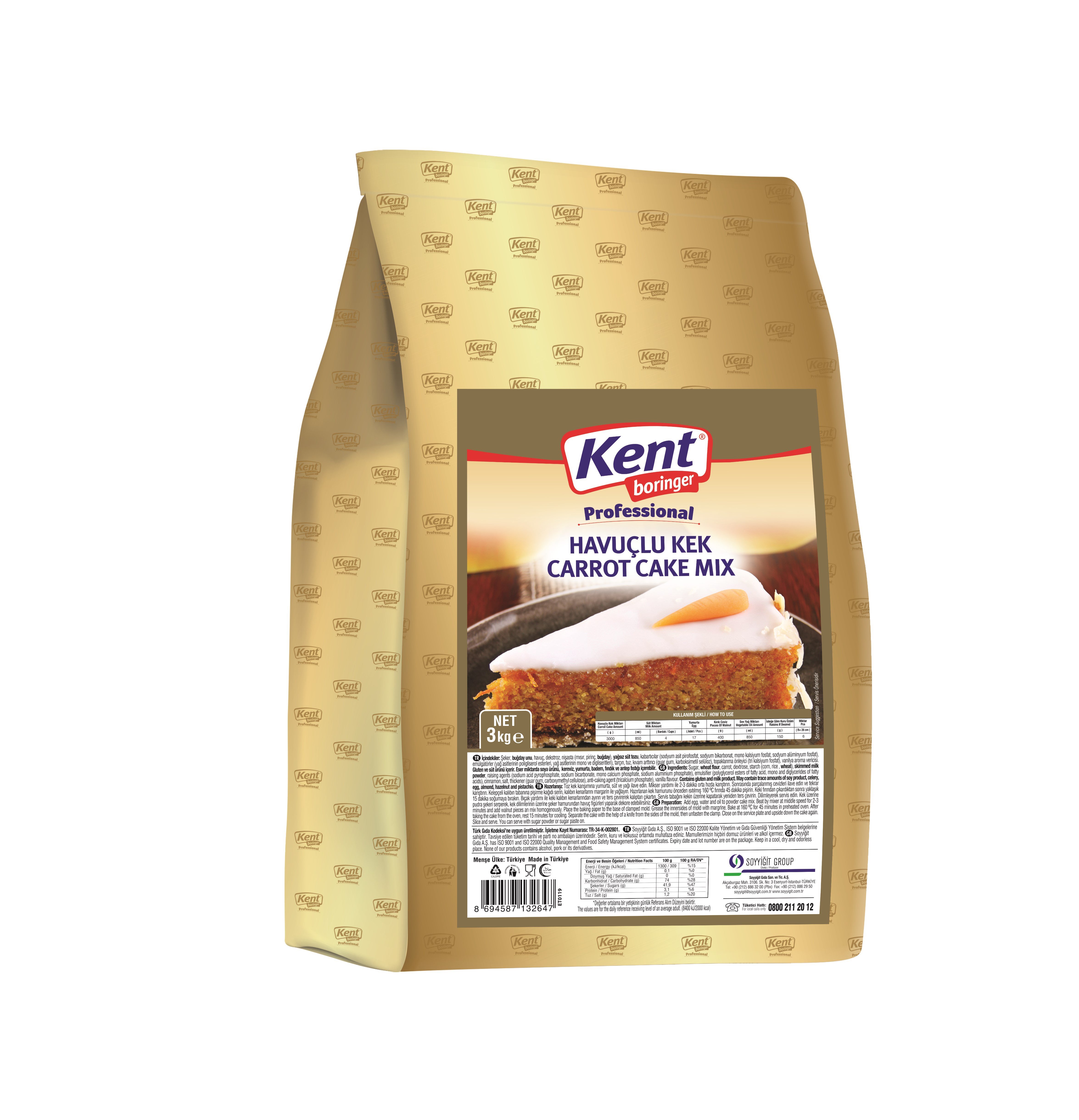 Kent Boringer  Professional Havuçlu Kek 3 Kg