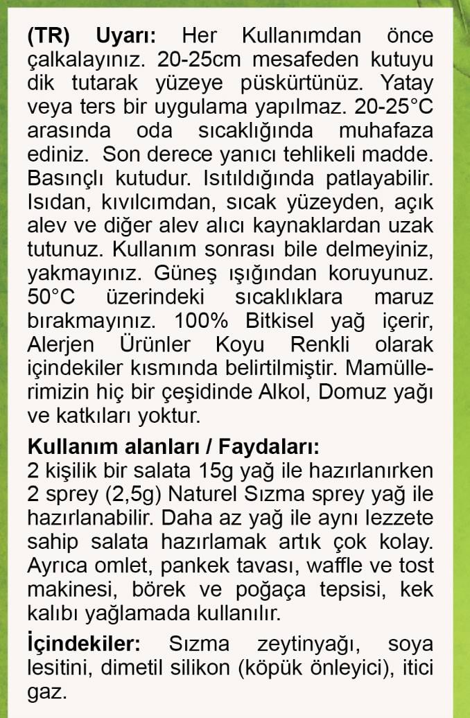 Kent Boringer  Sprey Yağ Sızma Zeytin Yağı 250 ml