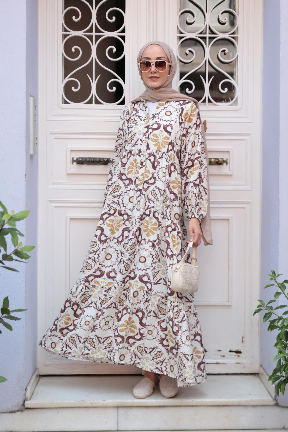 Anadolu Esintisi Desen Elbise  Kahverengi