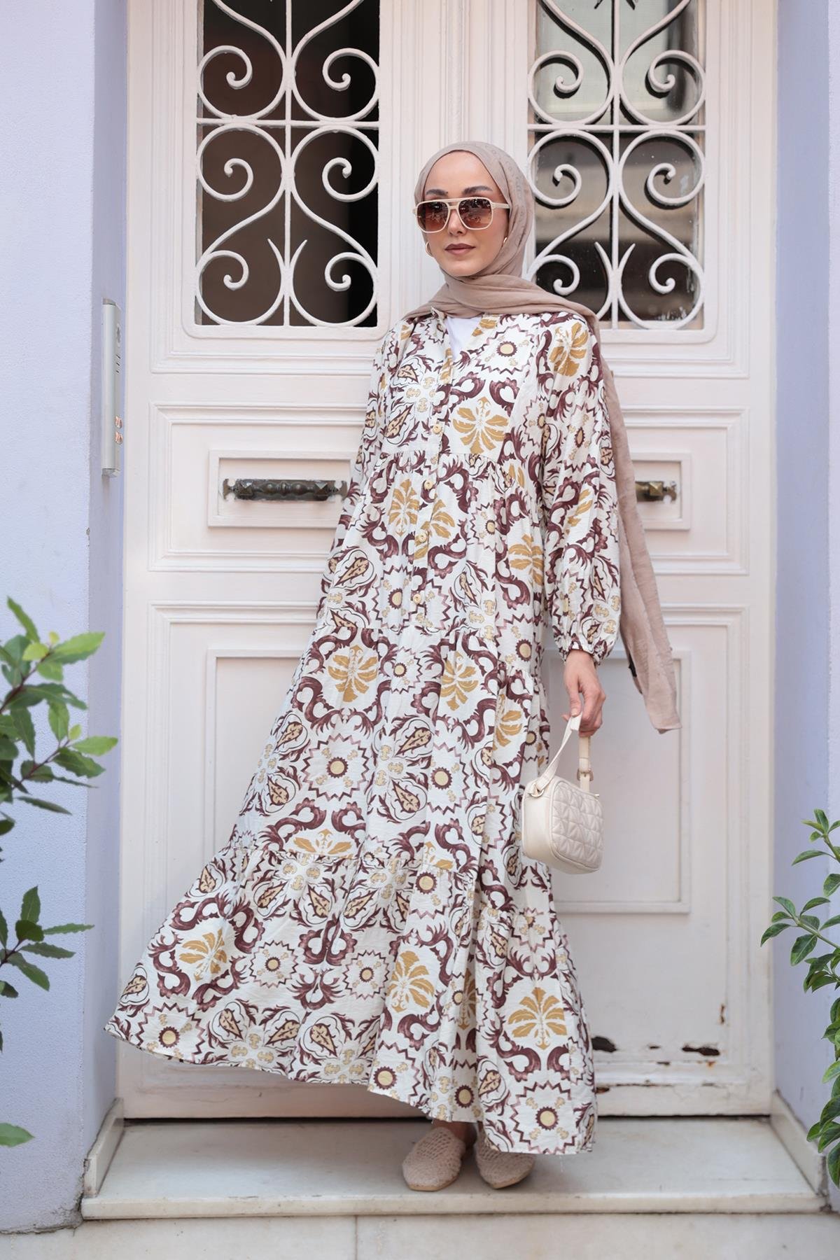 Anadolu Esintisi Desen Elbise  Kahverengi