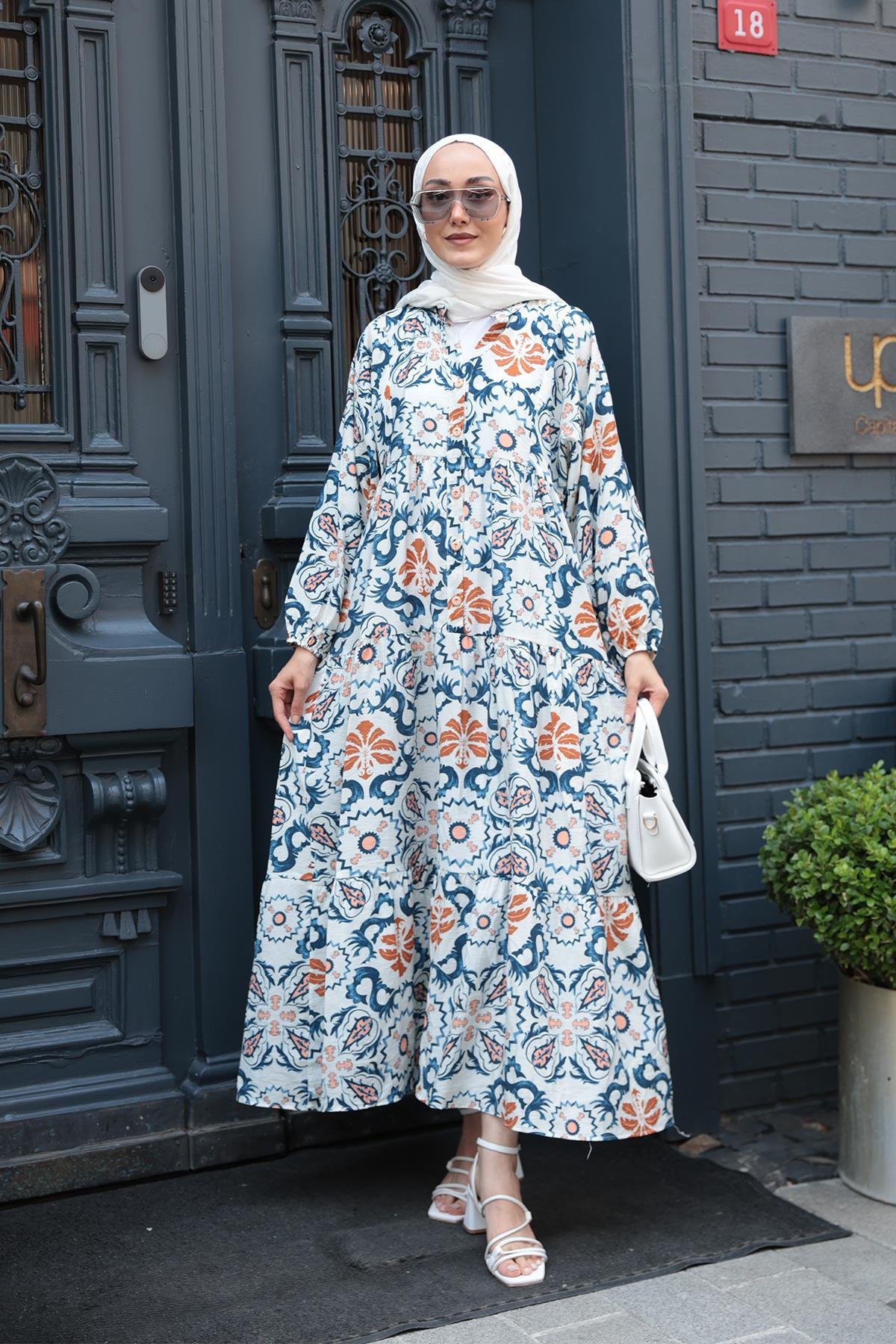 Anadolu Esintisi Desen Elbise  Mavi