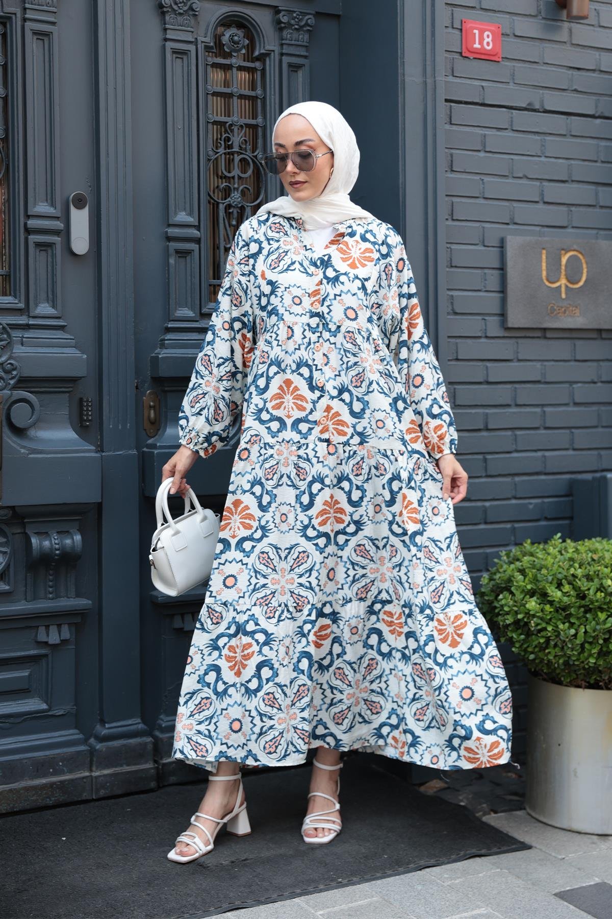 Anadolu Esintisi Desen Elbise  Mavi