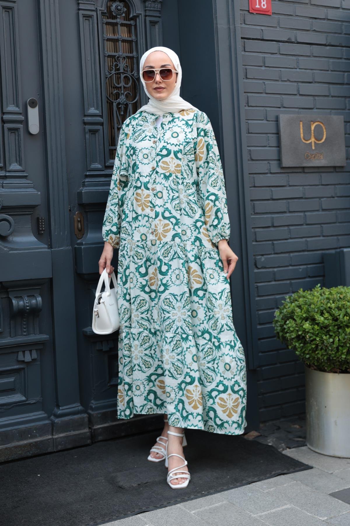 Anadolu Esintisi Desen Elbise  Yeşil