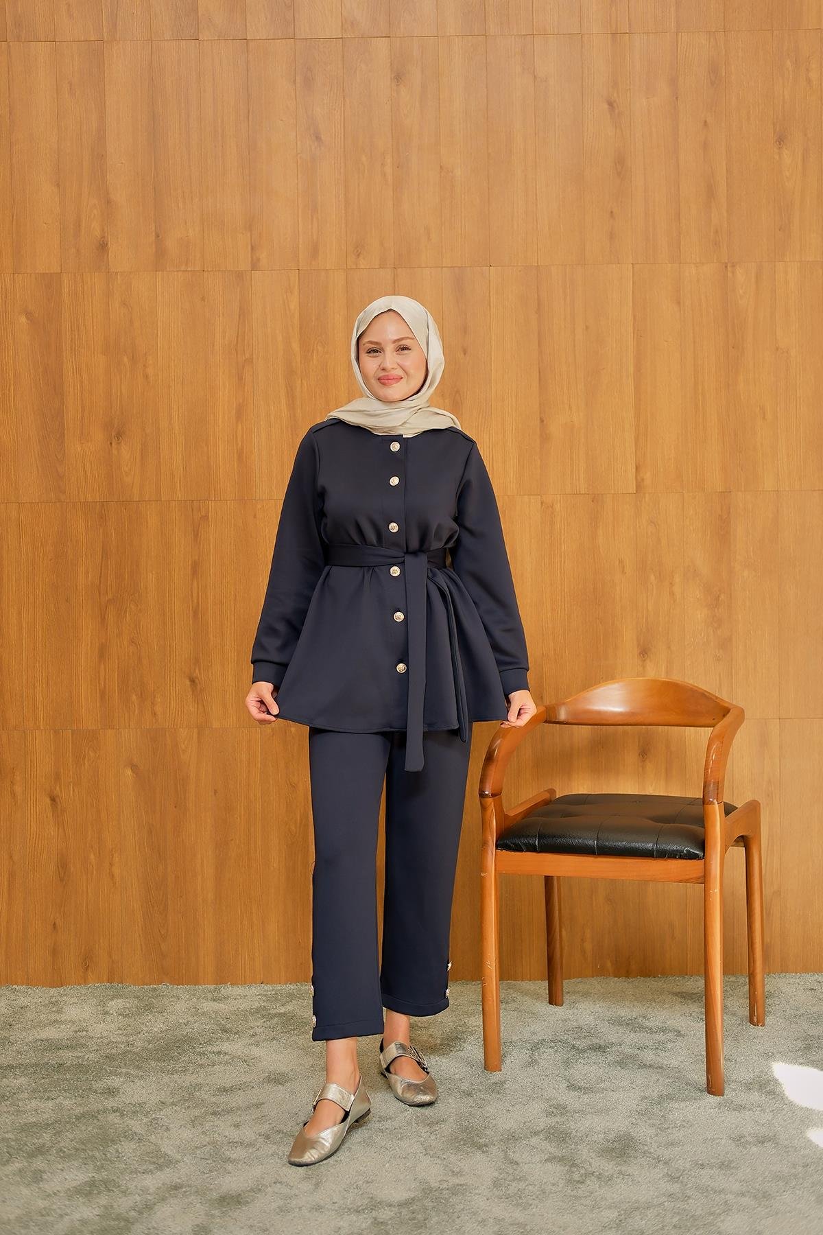 Apoletli Kemerli İkili Takım Lacivert