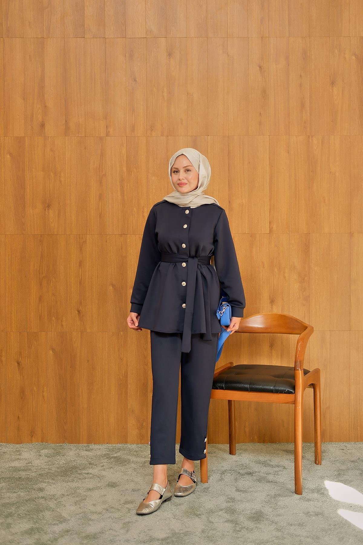 Apoletli Kemerli İkili Takım Lacivert