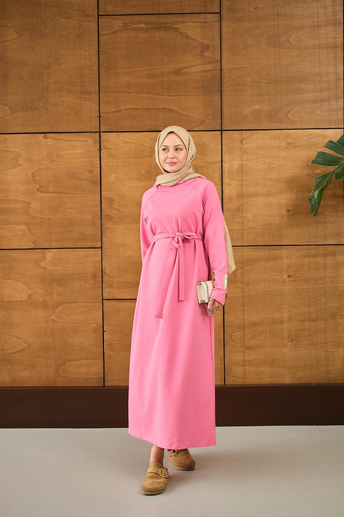 Arma Detay Elbise Pembe