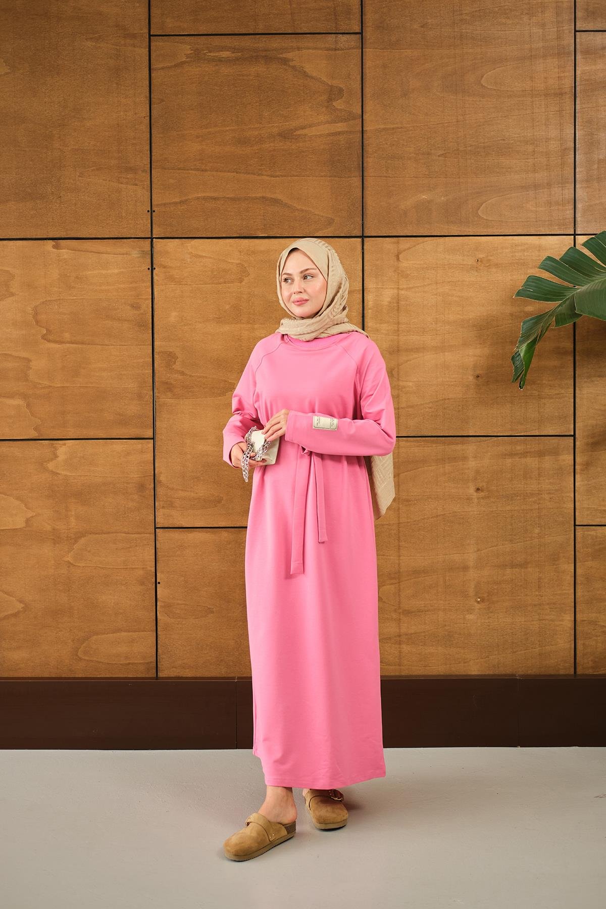 Arma Detay Elbise Pembe