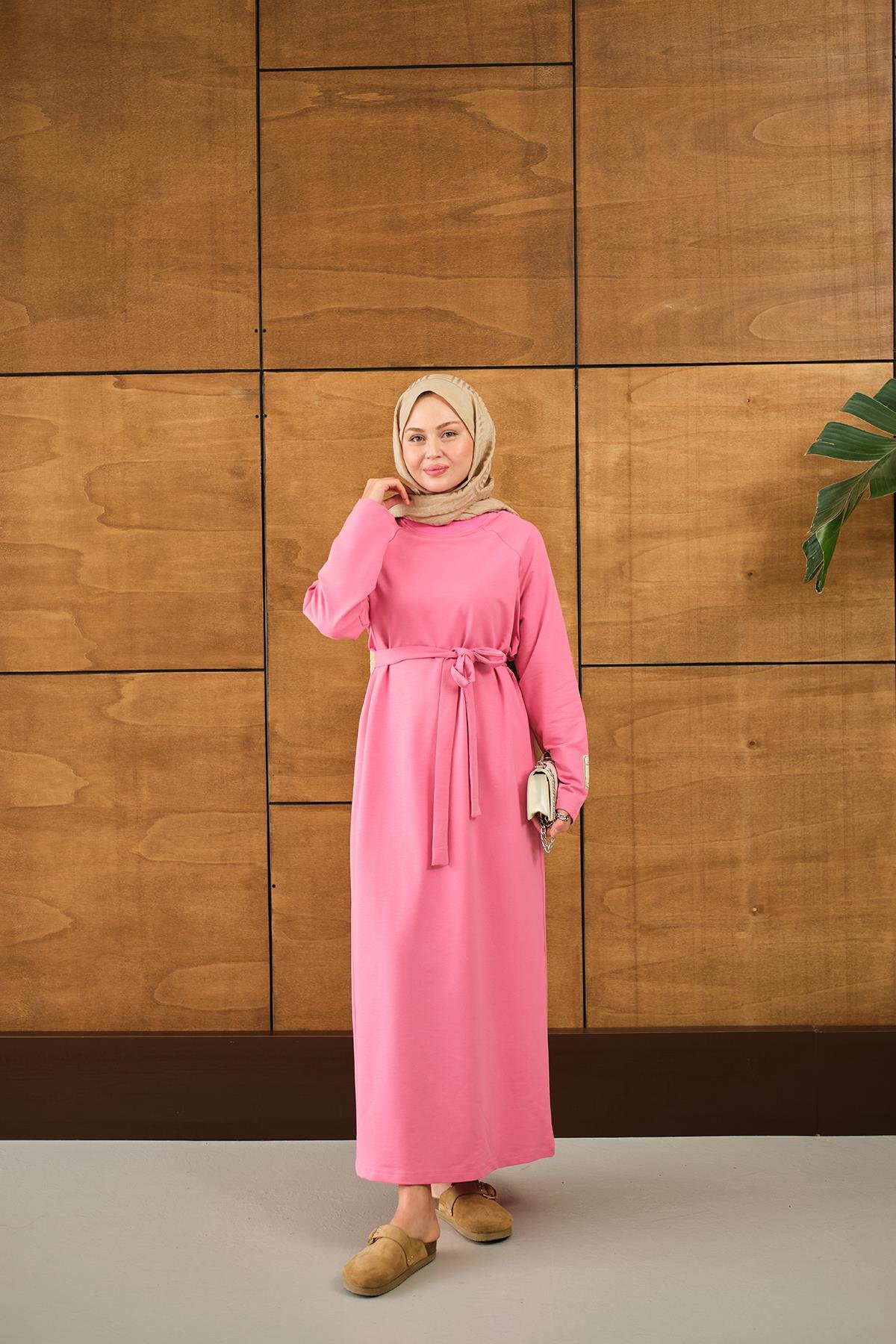 Arma Detay Elbise Pembe