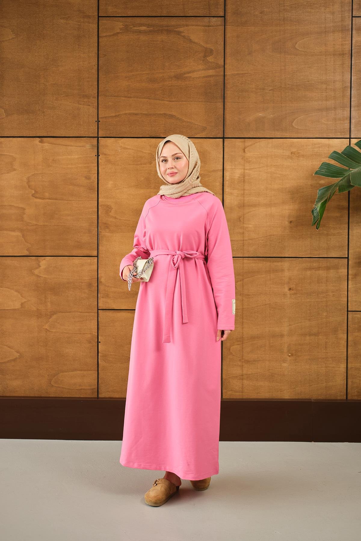 Arma Detay Elbise Pembe