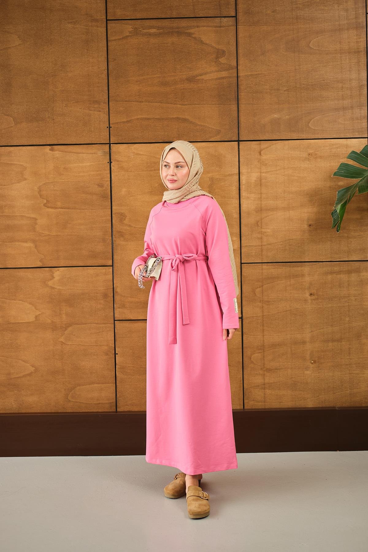 Arma Detay Elbise Pembe