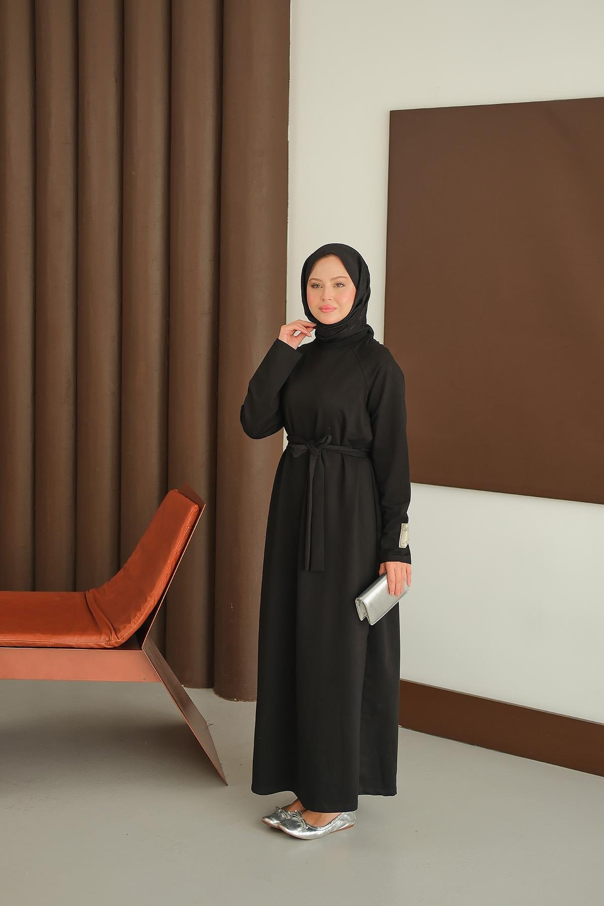 Arma Detay Elbise Siyah