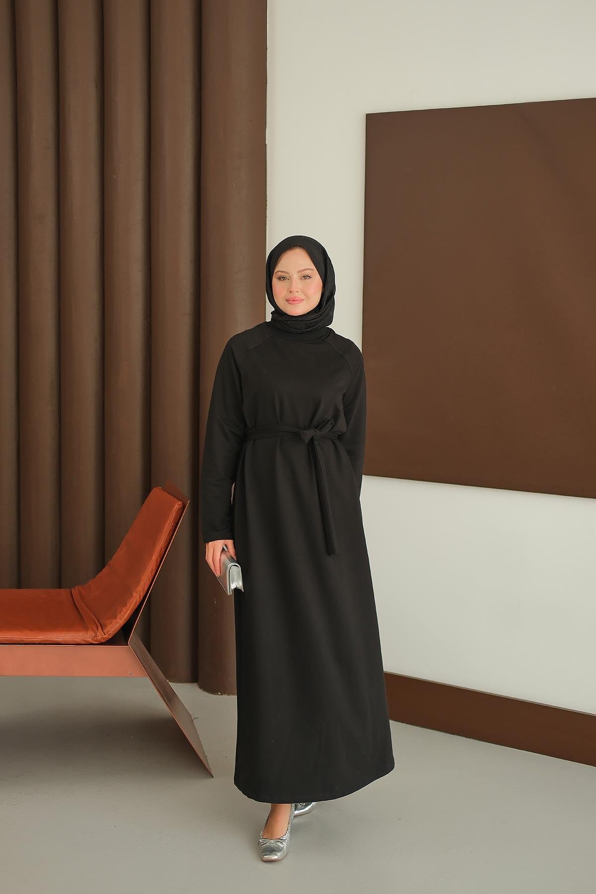 Arma Detay Elbise Siyah