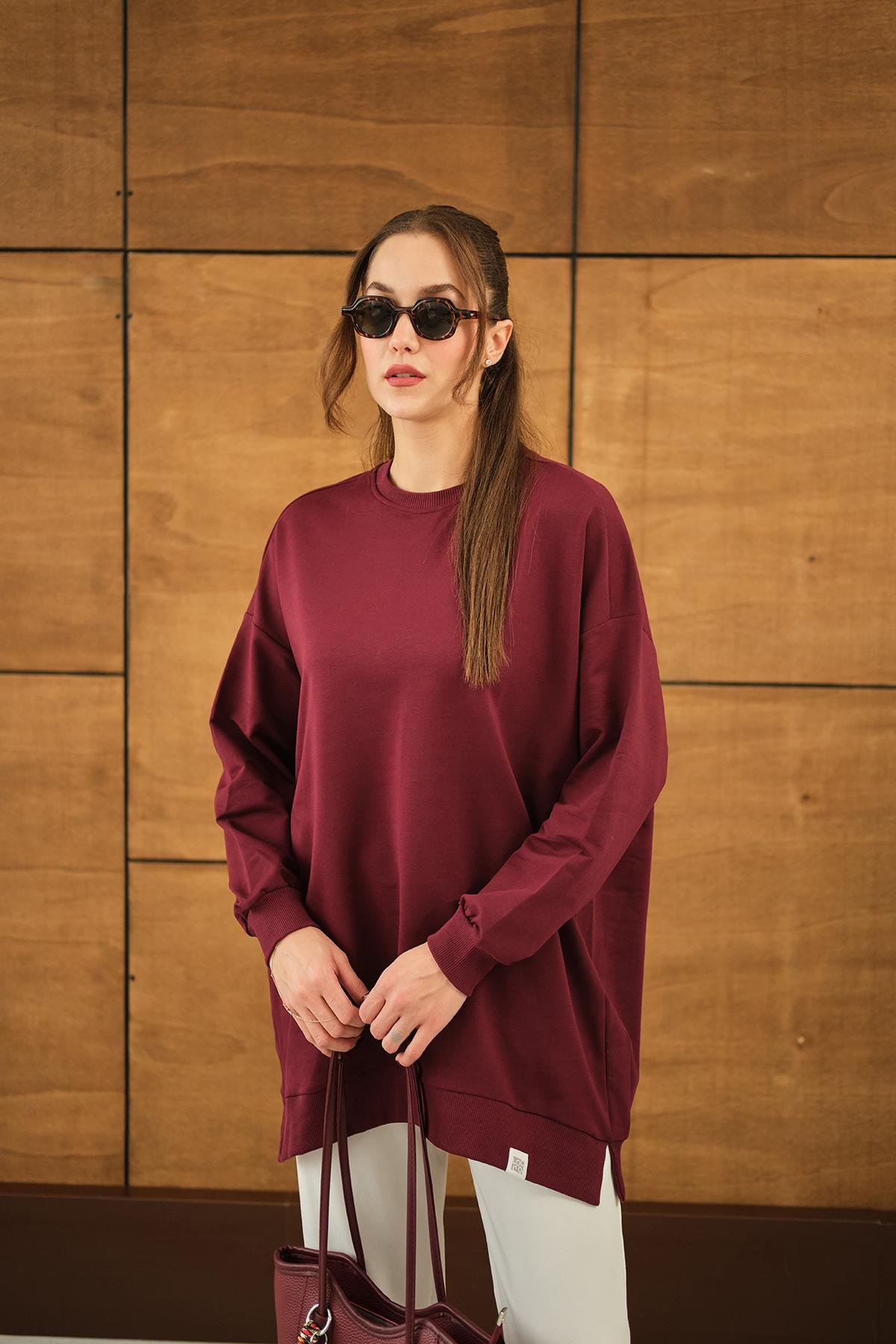 Arma Detay Oversize Tunik Bordo