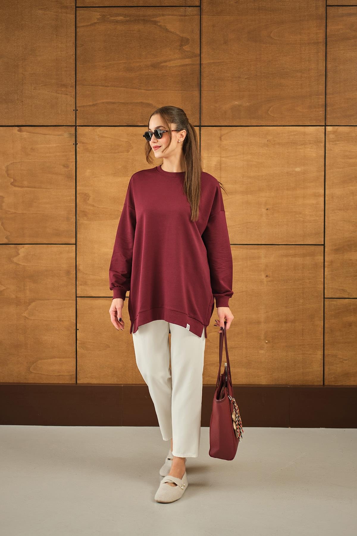 Arma Detay Oversize Tunik Bordo