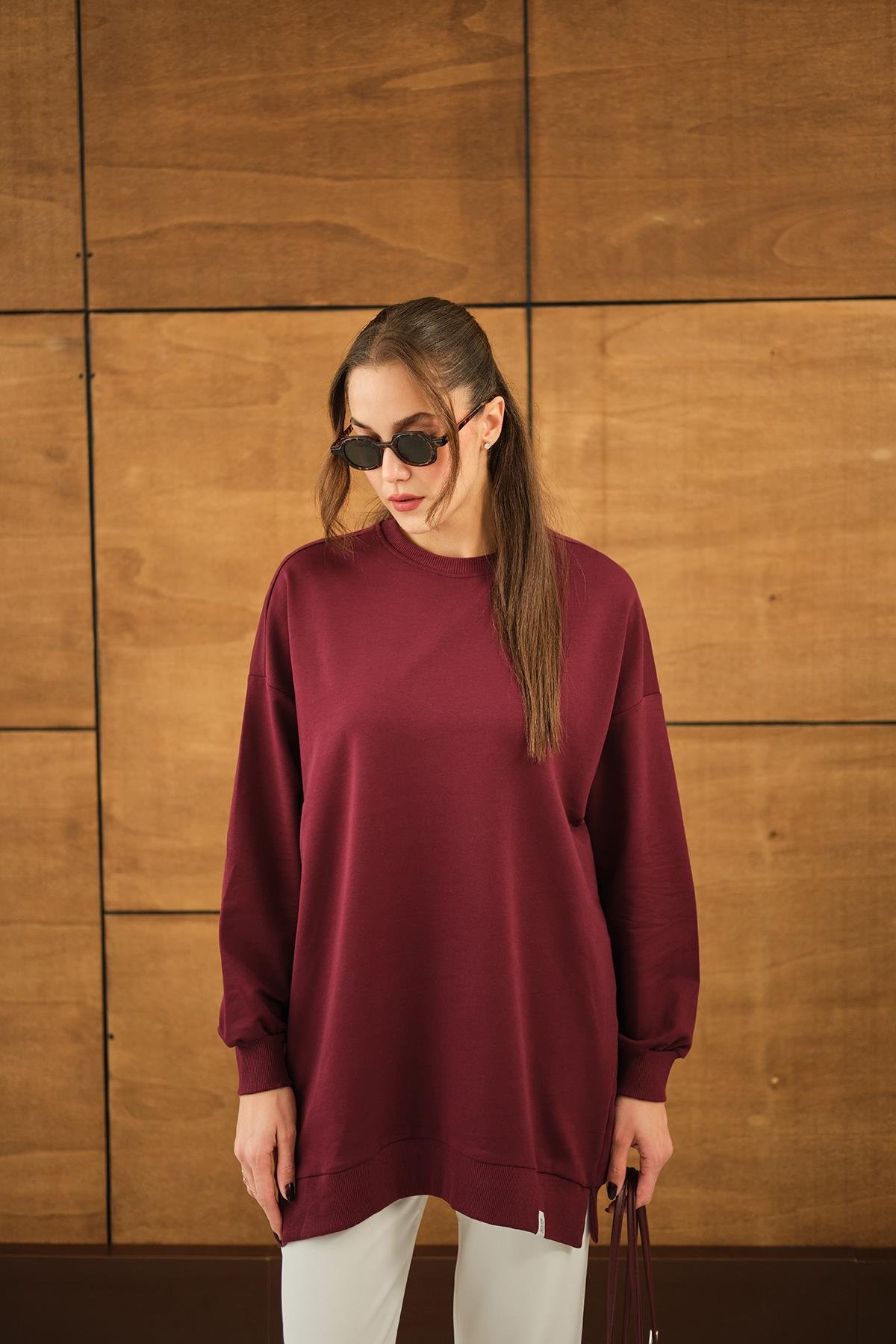 Arma Detay Oversize Tunik Bordo