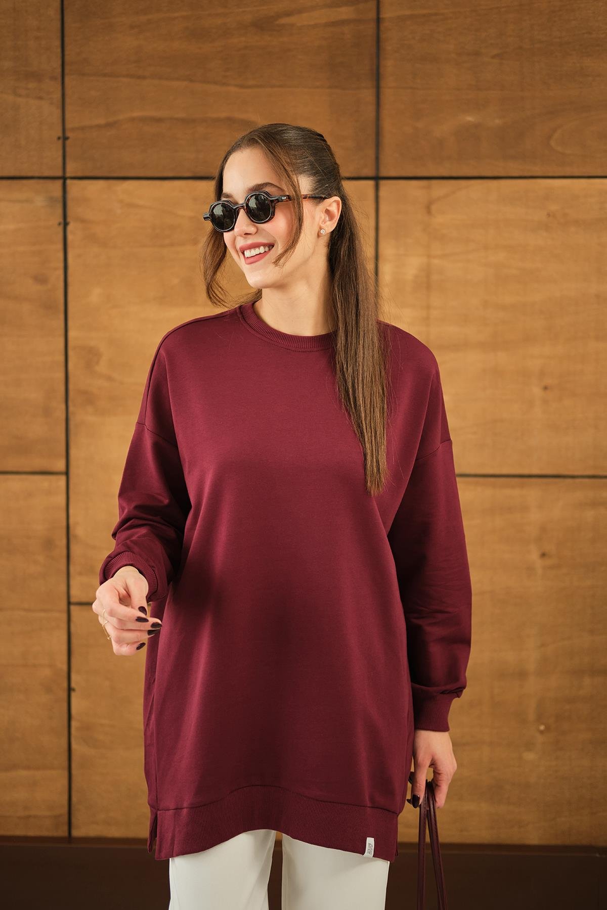Arma Detay Oversize Tunik Bordo