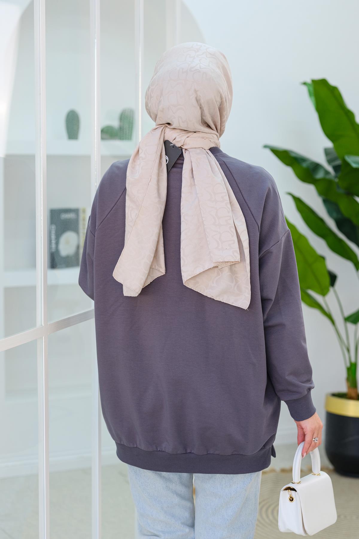 Arma Detay Oversize Tunik Gri