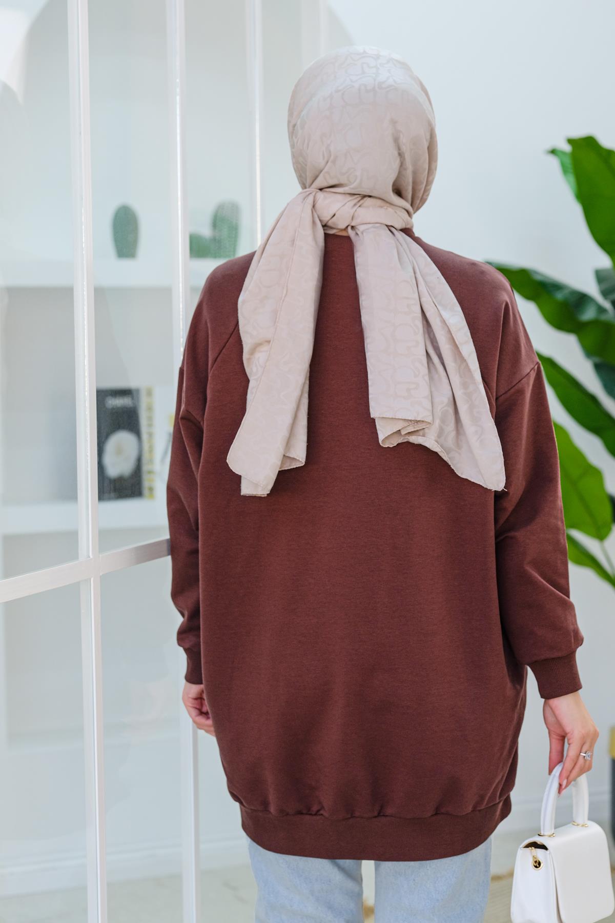 Arma Detay Oversize Tunik Kahverengi