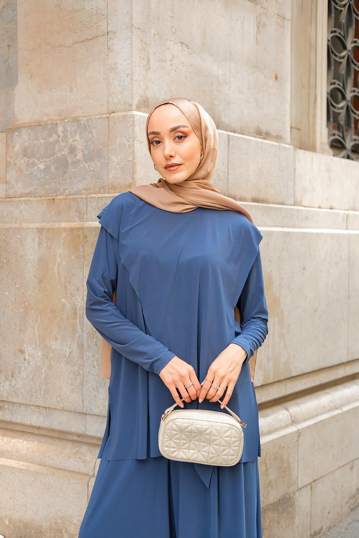 Asimetrik Salaş Takım İndigo Mavi