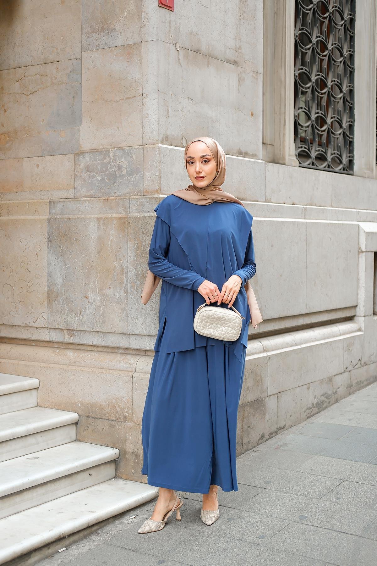 Asimetrik Salaş Takım İndigo Mavi