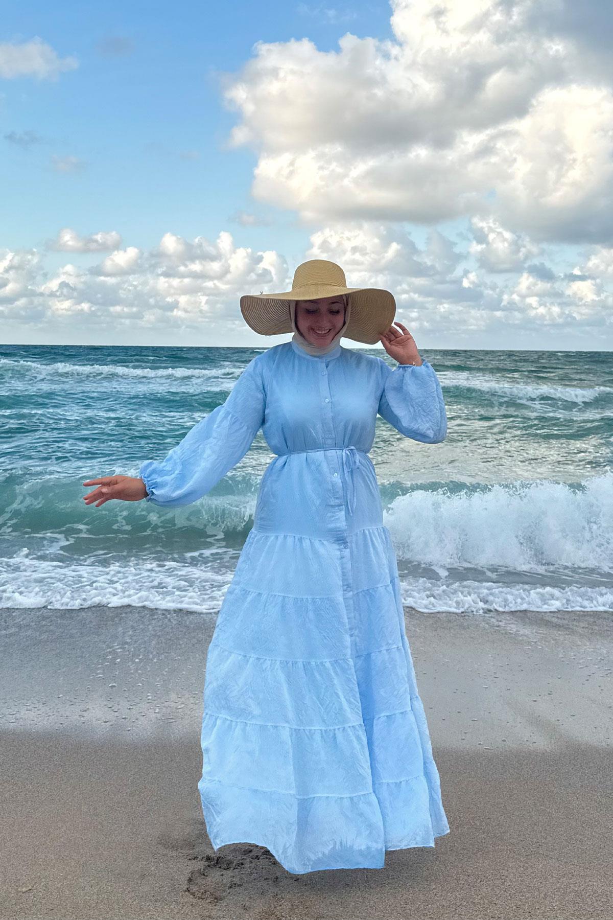 Astarlı Tül Elbise Açık Mavi