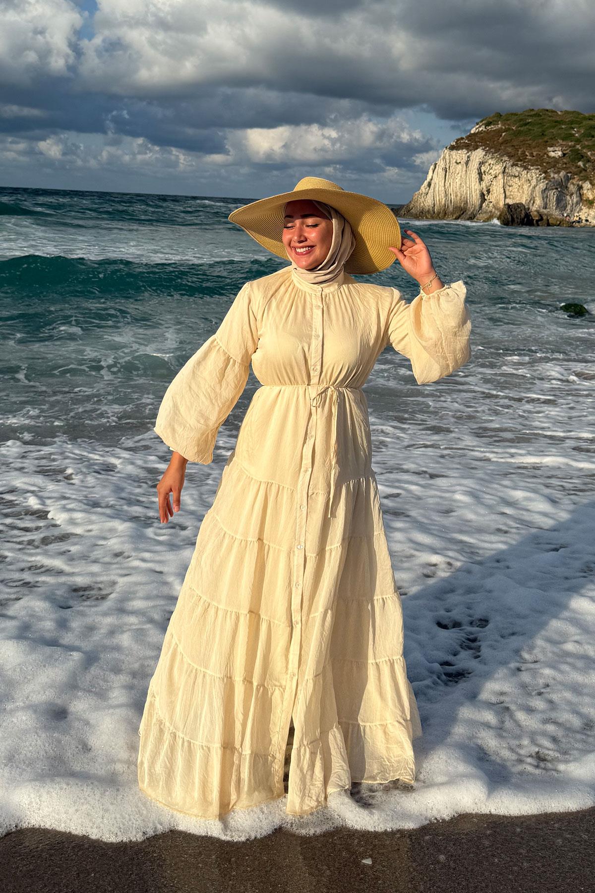 Astarlı Tül Elbise Bej