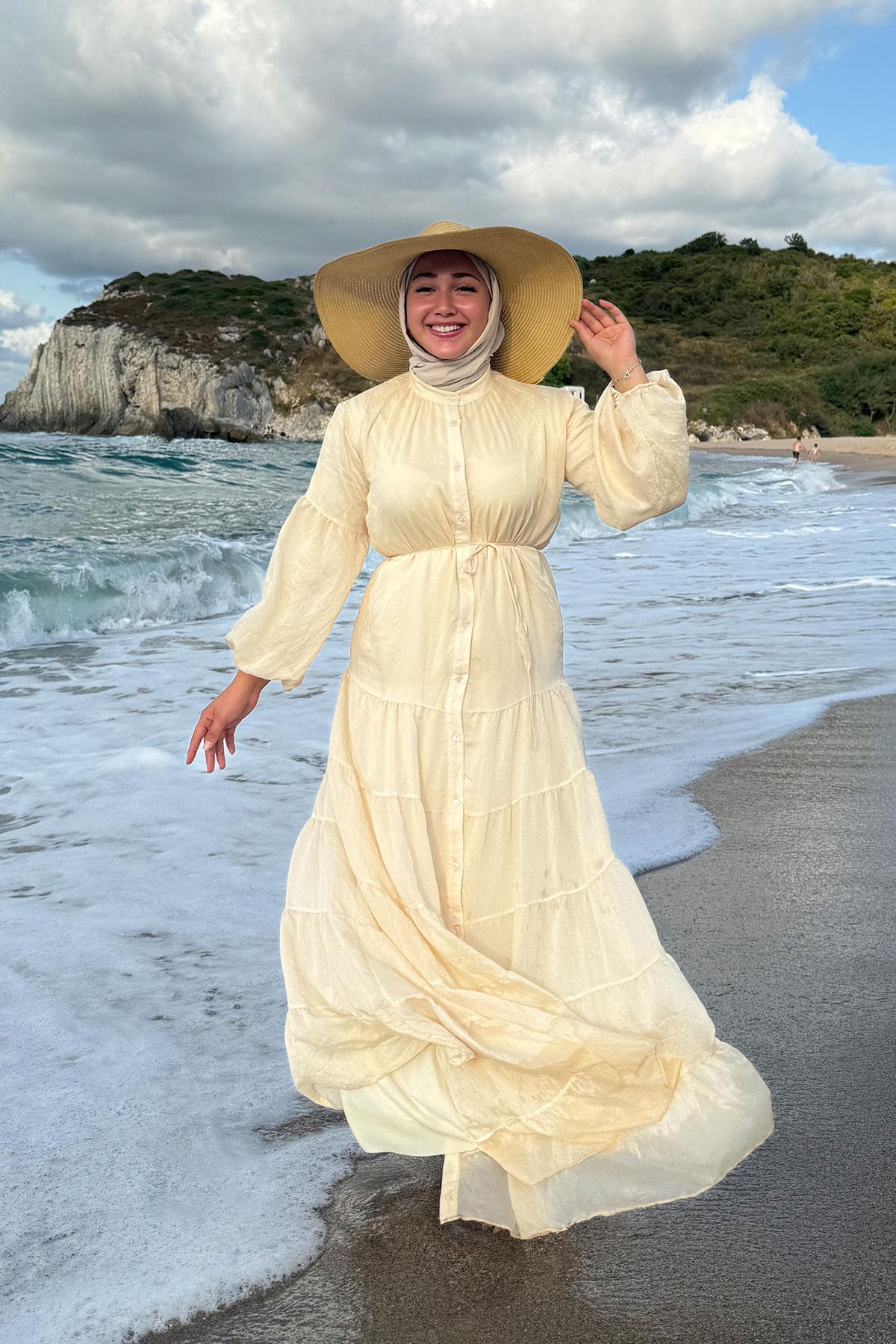 Astarlı Tül Elbise Bej