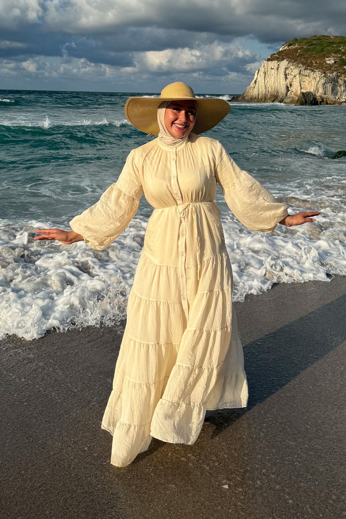 Astarlı Tül Elbise Bej