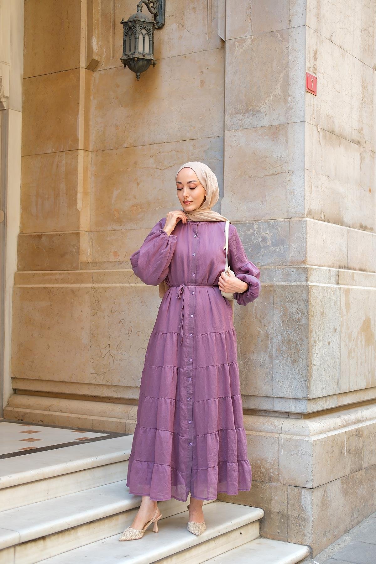 Astarlı Tül Elbise Mürdüm