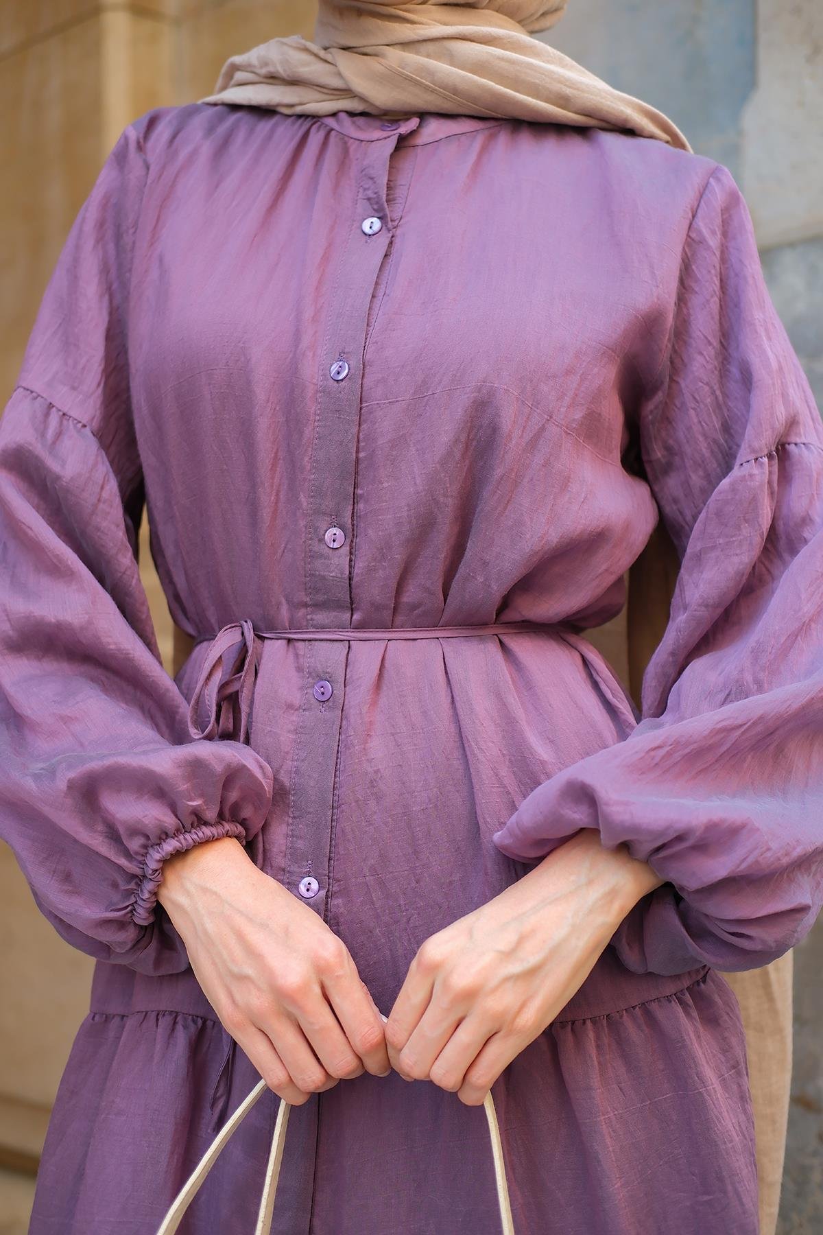 Astarlı Tül Elbise Mürdüm