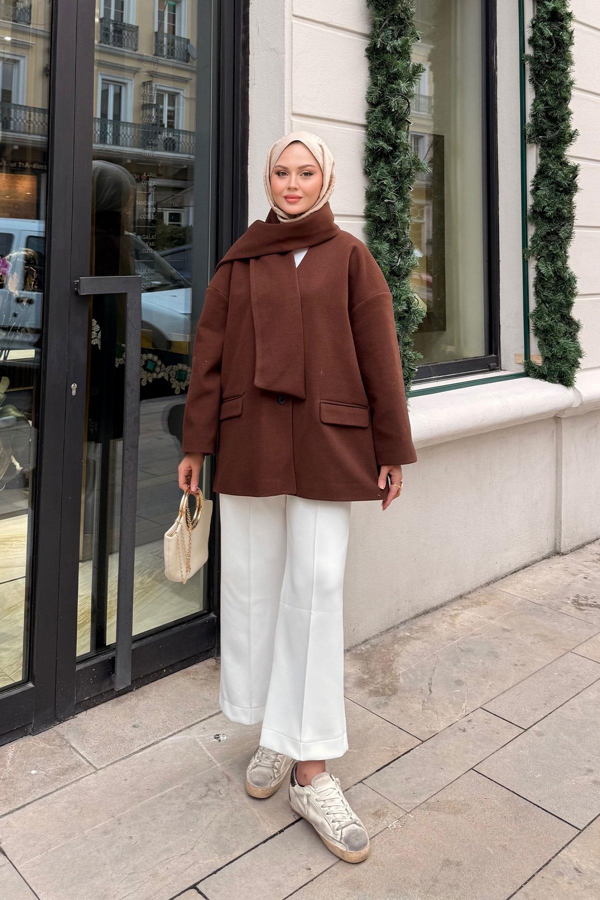 Atkı Detaylı Kaşe Kahverengi