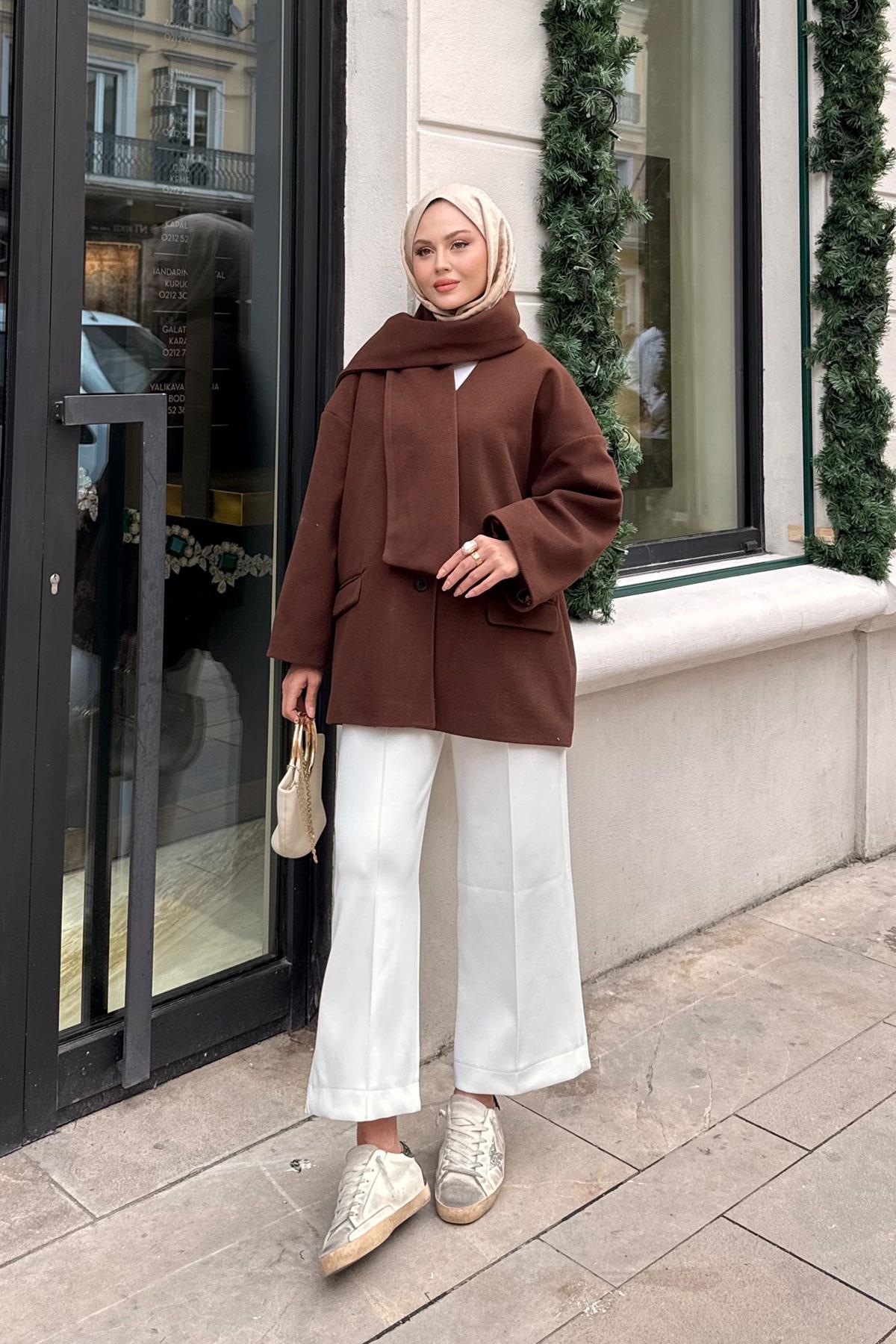 Atkı Detaylı Kaşe Kahverengi