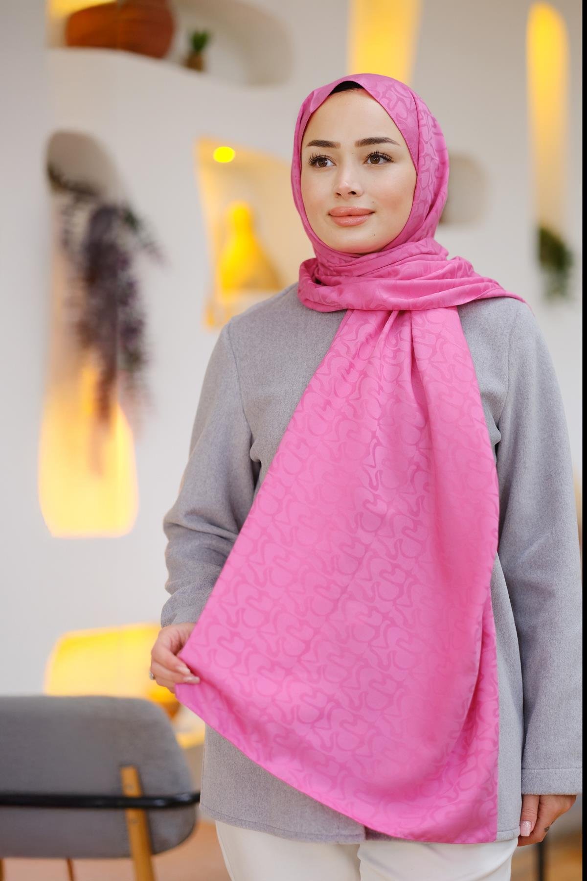 Aura Desen Jakar Şal Pembe