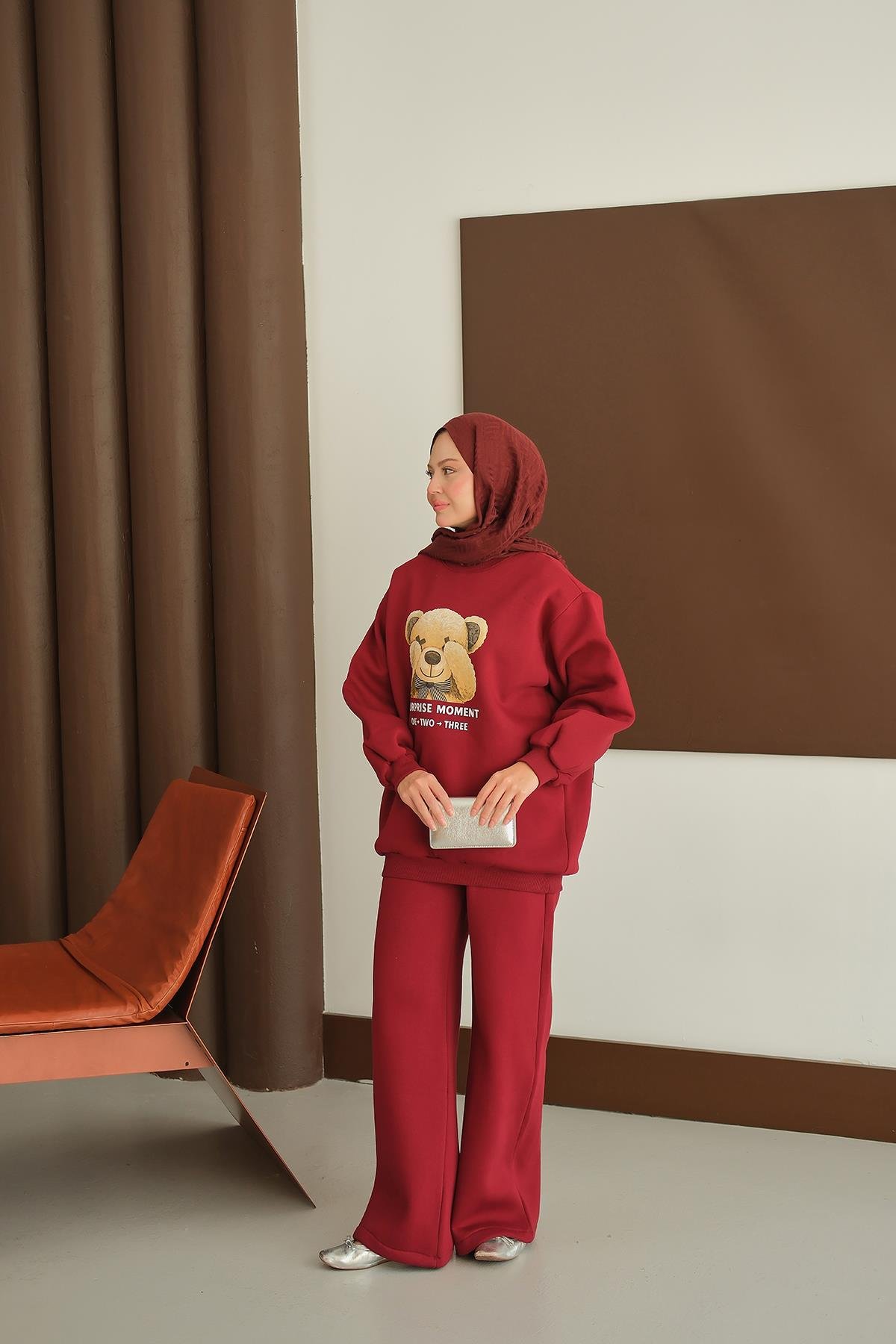 Ayıcık Baskılı Takım Bordo